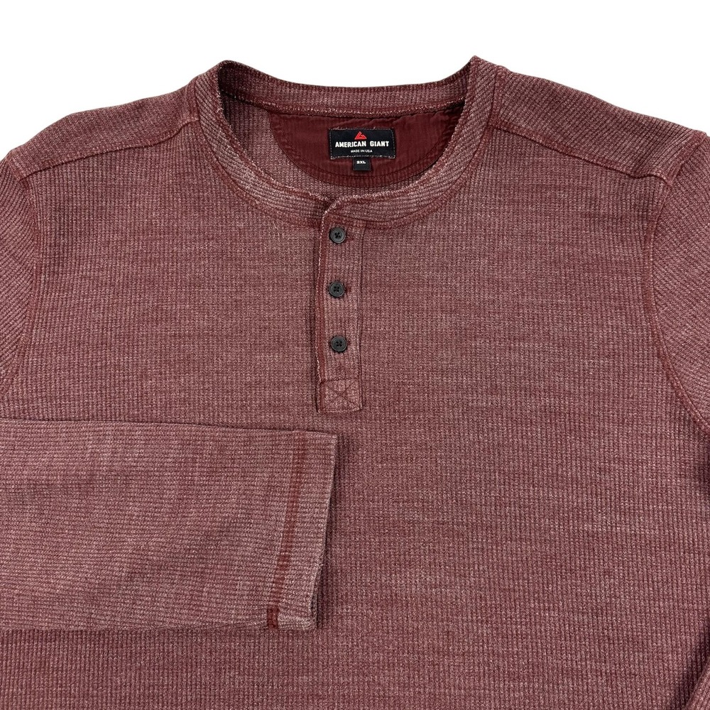 American Giant Henley Shirt Mens 2XL Red Waffle Thermal Long Sleeve Made USA